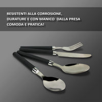 Servizio 24 Pezzi Posate Tavola Acciaio Inox Manici Colorati Tinta Unita Colori Moderni 6x Forchetta Coltello Cucchiaio Cucchiaino Lavabili Lavastoviglie Certificate Contatto Alimenti - Nero