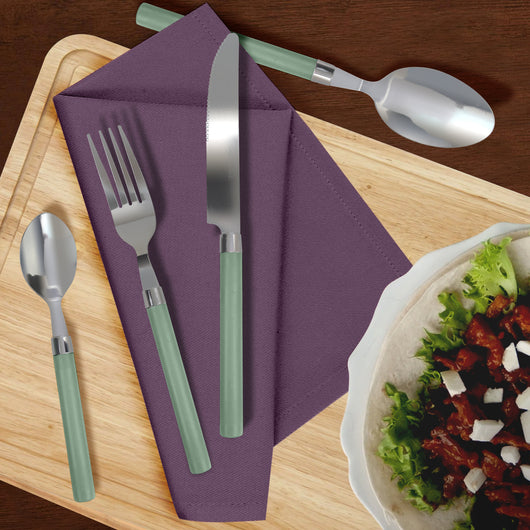 Servizio 24 Pezzi Posate Tavola Acciaio Inox Manici Colorati Tinta Unita Colori Moderni 6x Forchetta Coltello Cucchiaio Cucchiaino Lavabili Lavastoviglie Certificate Contatto Alimenti - Salvia