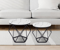 Set 2 Pezzi Tavolino Da Caffè Rotondo Set Di 2 Tavolini Ad Incastro Stile Vintage Industriale Piano Removibile Struttura In Acciaio Mobile Adatto Per Soggiorno Vano Porta Oggetti  - Bianco