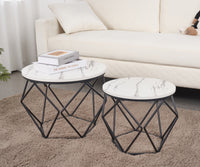 Set 2 Pezzi Tavolino Da Caffè Rotondo Set Di 2 Tavolini Ad Incastro Stile Vintage Industriale Piano Removibile Struttura In Acciaio Mobile Adatto Per Soggiorno Vano Porta Oggetti  - Bianco