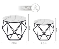 Set 2 Pezzi Tavolino Da Caffè Rotondo Set Di 2 Tavolini Ad Incastro Stile Vintage Industriale Piano Removibile Struttura In Acciaio Mobile Adatto Per Soggiorno Vano Porta Oggetti  - Bianco