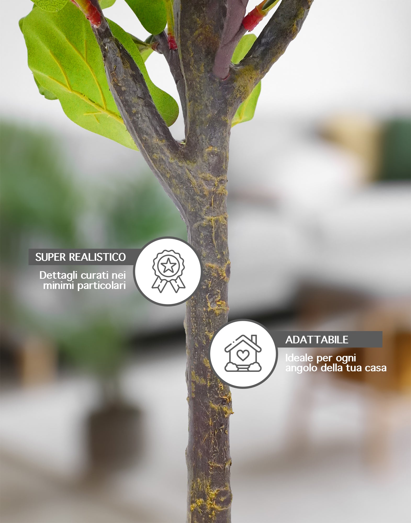 Pianta Finta Da Interno Artificiale Grandi Varie Altezze 100/150/180 Cm Artificiali Vari Modelli Modellabili Decorazioni Casa Ufficio - Fico Foglia Violino - Altezza 100cm