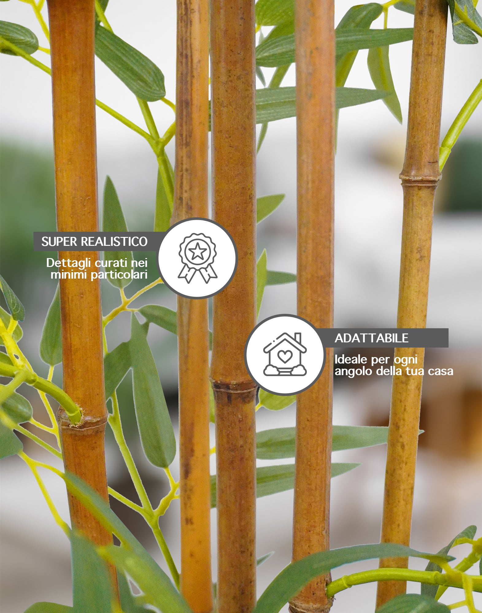 Pianta Finta Da Interno Artificiale Grandi Varie Altezze 100/150/180 Cm Artificiali Vari Modelli Modellabili Decorazioni Casa Ufficio - Bambù - Altezza 150cm