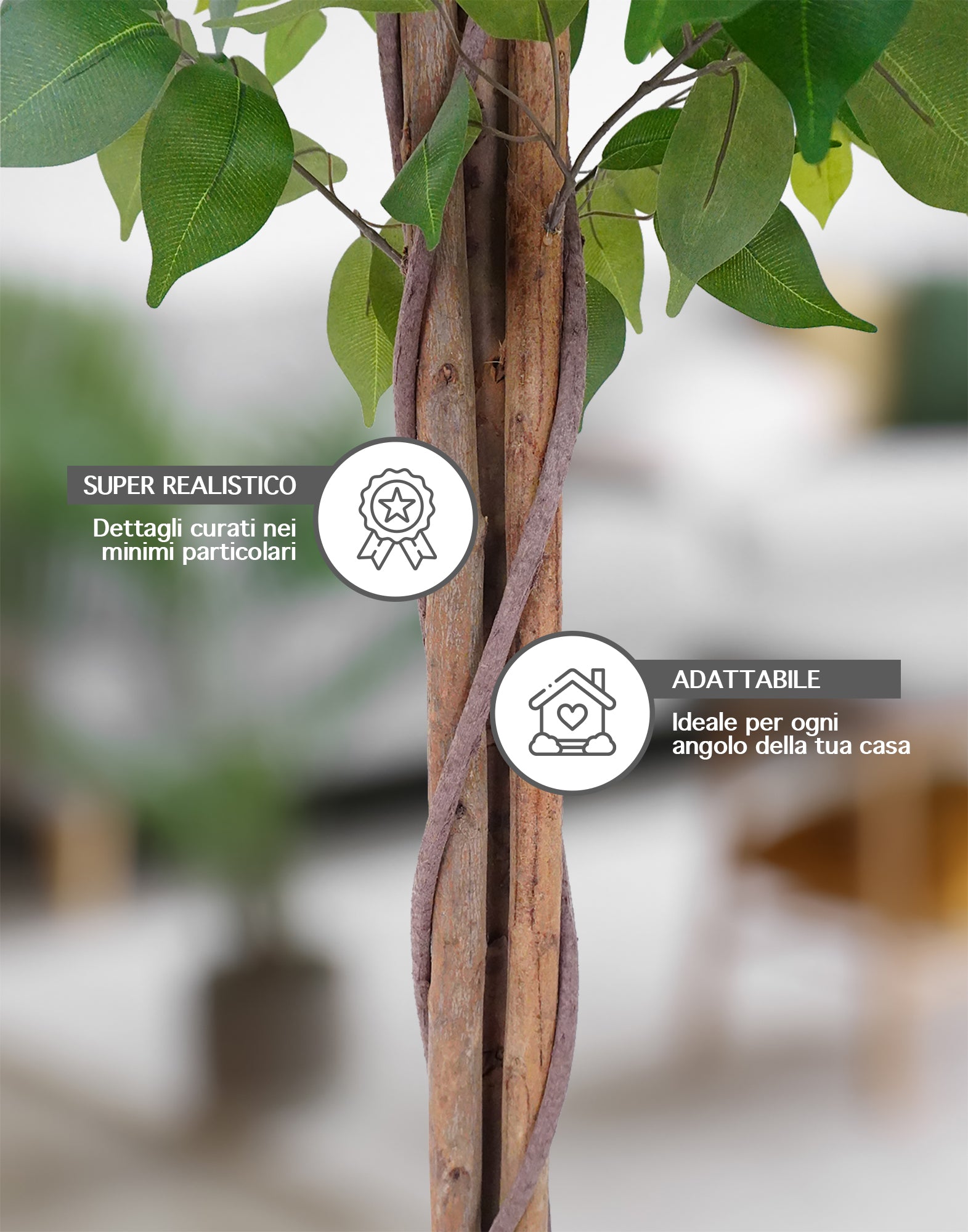 Pianta Finta Da Interno Artificiale Grandi Varie Altezze 100/150/180 Cm Artificiali Vari Modelli Modellabili Decorazioni Casa Ufficio - Albero di Fico - Altezza 150cm