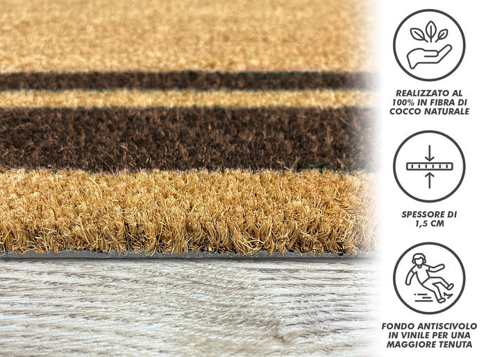  Zerbino Ingresso  In Cocco Naturale Misura XXL Grande Rettangolare 100 x 50 Cm Tappeto Asciugapassi Tappetino Antiscivolo Interno Esterno Porta Entrata Raschiafango - Marrone