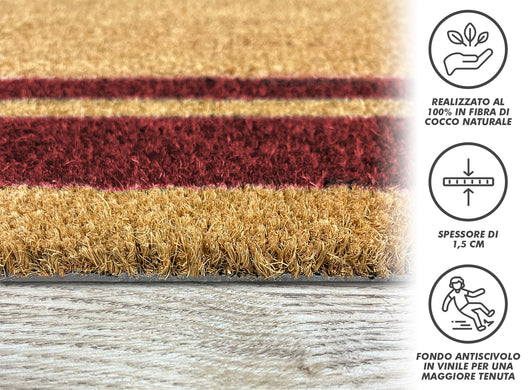  Zerbino Ingresso  In Cocco Naturale Misura XXL Grande Rettangolare 100 x 50 Cm Tappeto Asciugapassi Tappetino Antiscivolo Interno Esterno Porta Entrata Raschiafango - Rosso