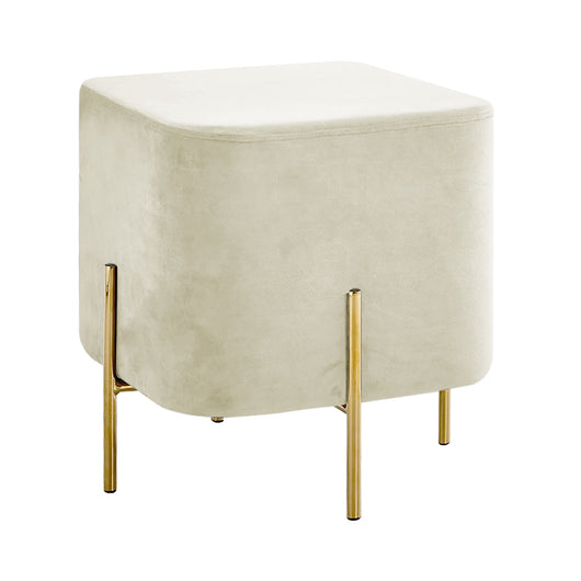 Pouf Poggiapiedi In Velluto Con Gambe Dorate Elegante Imbottito Sgabello Per Toeletta Mobile Trucco Ottomano Ingresso Tavolino Camera Da Letto Soggiorno Salotto Quadrato - Beige