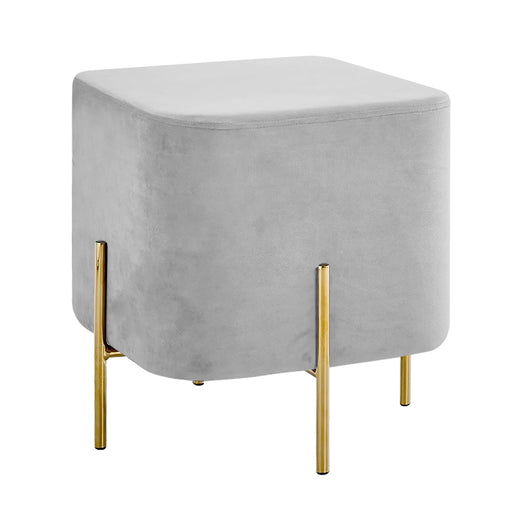Pouf Poggiapiedi In Velluto Con Gambe Dorate Elegante Imbottito Sgabello Per Toeletta Mobile Trucco Ottomano Ingresso Tavolino Camera Da Letto Soggiorno Salotto Quadrato - Grigiochiaro