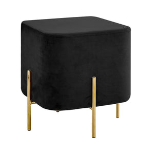 Pouf Poggiapiedi In Velluto Con Gambe Dorate Elegante Imbottito Sgabello Per Toeletta Mobile Trucco Ottomano Ingresso Tavolino Camera Da Letto Soggiorno Salotto Quadrato - Nero