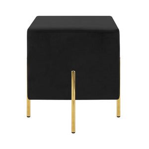 Pouf Poggiapiedi In Velluto Con Gambe Dorate Elegante Imbottito Sgabello Per Toeletta Mobile Trucco Ottomano Ingresso Tavolino Camera Da Letto Soggiorno Salotto Quadrato - Nero