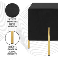 Pouf Poggiapiedi In Velluto Con Gambe Dorate Elegante Imbottito Sgabello Per Toeletta Mobile Trucco Ottomano Ingresso Tavolino Camera Da Letto Soggiorno Salotto Quadrato - Nero