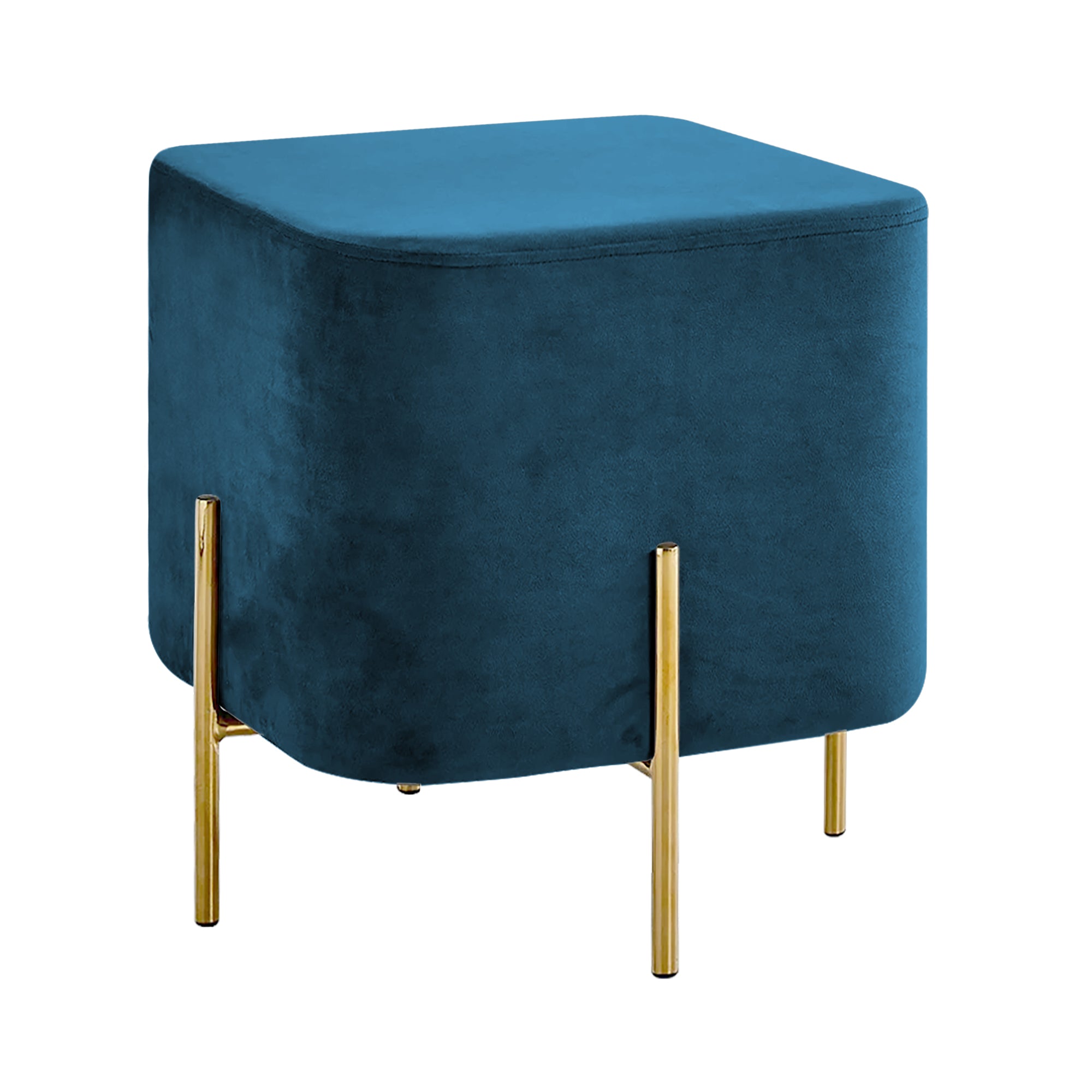 Pouf Poggiapiedi In Velluto Con Gambe Dorate Elegante Imbottito Sgabello Per Toeletta Mobile Trucco Ottomano Ingresso Tavolino Camera Da Letto Soggiorno Salotto Quadrato - Petrolio