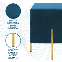 Pouf Poggiapiedi In Velluto Con Gambe Dorate Elegante Imbottito Sgabello Per Toeletta Mobile Trucco Ottomano Ingresso Tavolino Camera Da Letto Soggiorno Salotto Quadrato - Petrolio