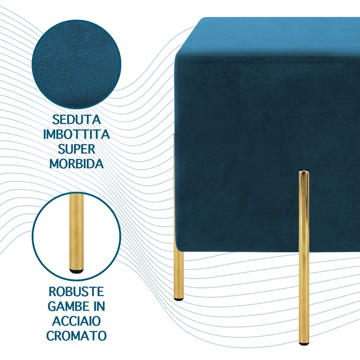 Pouf Poggiapiedi In Velluto Con Gambe Dorate Elegante Imbottito Sgabello Per Toeletta Mobile Trucco Ottomano Ingresso Tavolino Camera Da Letto Soggiorno Salotto Quadrato - Petrolio