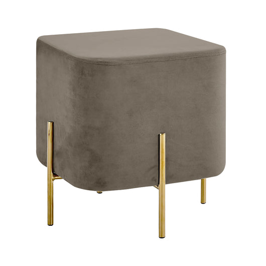 Pouf Poggiapiedi In Velluto Con Gambe Dorate Elegante Imbottito Sgabello Per Toeletta Mobile Trucco Ottomano Ingresso Tavolino Camera Da Letto Soggiorno Salotto Quadrato - Tortora