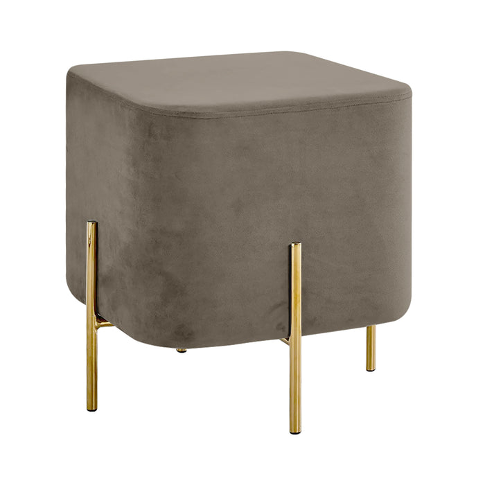Pouf Poggiapiedi In Velluto Con Gambe Dorate Elegante Imbottito Sgabello Per Toeletta Mobile Trucco Ottomano Ingresso Tavolino Camera Da Letto Soggiorno Salotto Quadrato - Tortora