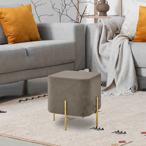 Pouf Poggiapiedi In Velluto Con Gambe Dorate Elegante Imbottito Sgabello Per Toeletta Mobile Trucco Ottomano Ingresso Tavolino Camera Da Letto Soggiorno Salotto Quadrato - Tortora