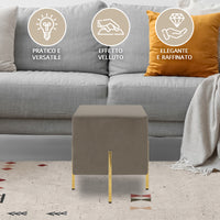 Pouf Poggiapiedi In Velluto Con Gambe Dorate Elegante Imbottito Sgabello Per Toeletta Mobile Trucco Ottomano Ingresso Tavolino Camera Da Letto Soggiorno Salotto Quadrato - Tortora