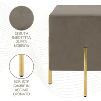 Pouf Poggiapiedi In Velluto Con Gambe Dorate Elegante Imbottito Sgabello Per Toeletta Mobile Trucco Ottomano Ingresso Tavolino Camera Da Letto Soggiorno Salotto Quadrato - Tortora