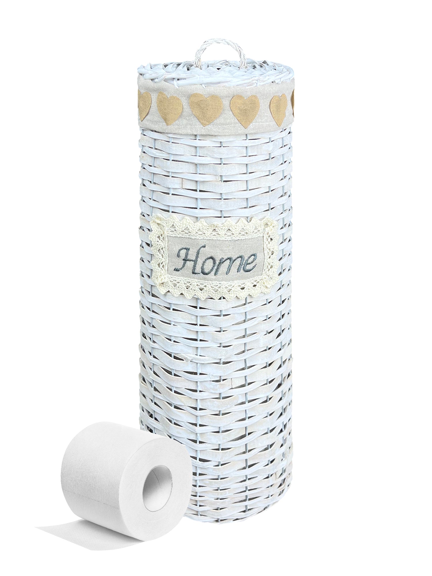 Portarotolo Carta Igienica Da Terra Con Coperchio Portacarta Struttura Robusta In Metallo Con Rivestimento Elegante Design Moderno Accessori Bagno In Vimini Intrecciato Fino a 4 Rotoli   - Heart