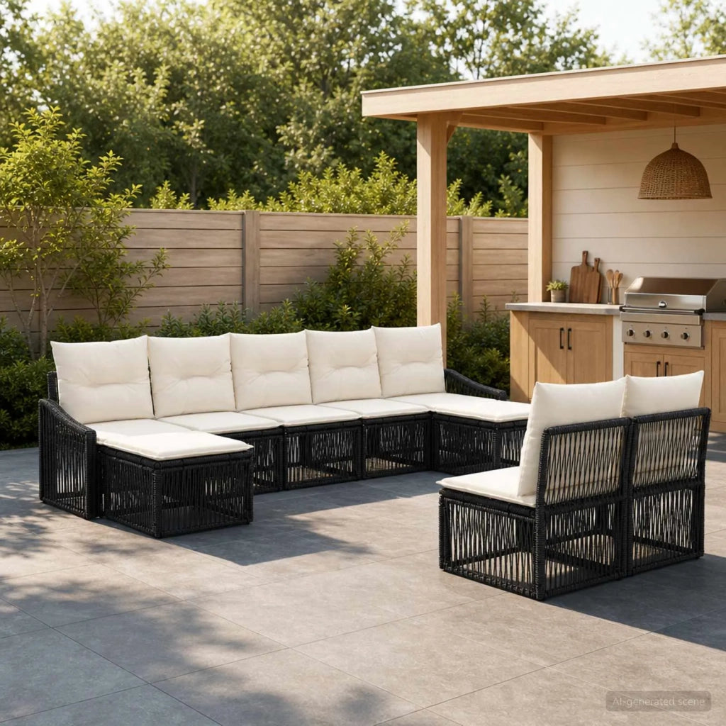 Set Divano da Giardino 9 pz Nero polyrattan 3436120