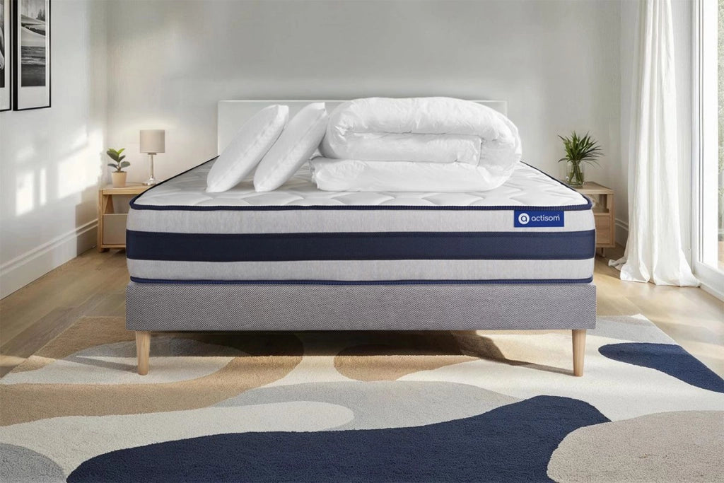 Pacchetto letto completo - Materasso 140x200cm + Box spring con doghe (kit) + 2 cuscini + Piumino - Actilatex Ergo