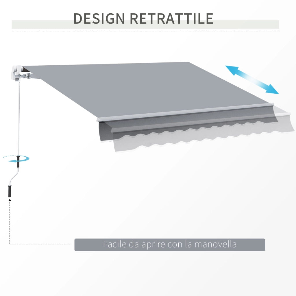 Tenda da Sole Avvolgibile a Parete 395x245 cm in Metallo e Poliestere Grigio