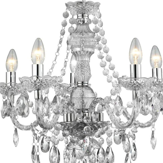 Lampadario Classico Mariateresa Vetro Trasparente Policarbonato Cromo 5 Luci E14