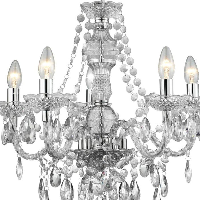 Lampadario Classico Mariateresa Vetro Trasparente Policarbonato Cromo 5 Luci E14