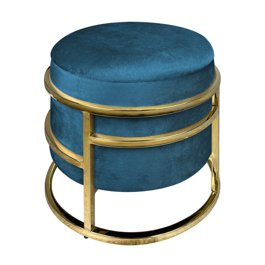 Pouf Contenitore Poggiapiedi Velluto Con Struttura Circolare Cromata Oro Elegante Imbottito Sgabello Per Toeletta Mobile Trucco Ottomano Ingresso Camera Da Letto Rotondo - Petrolio