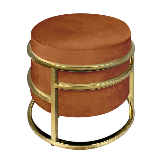 Pouf Contenitore Poggiapiedi Velluto Con Struttura Circolare Cromata Oro Elegante Imbottito Sgabello Per Toeletta Mobile Trucco Ottomano Ingresso Camera Da Letto Rotondo - Ruggine