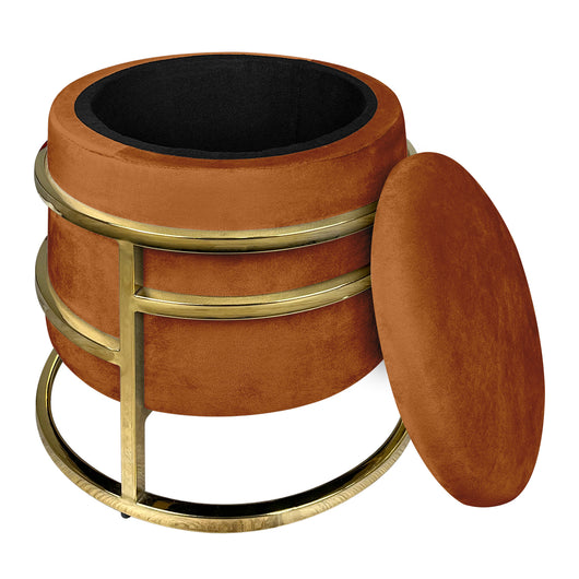 Pouf Contenitore Poggiapiedi Velluto Con Struttura Circolare Cromata Oro Elegante Imbottito Sgabello Per Toeletta Mobile Trucco Ottomano Ingresso Camera Da Letto Rotondo - Ruggine