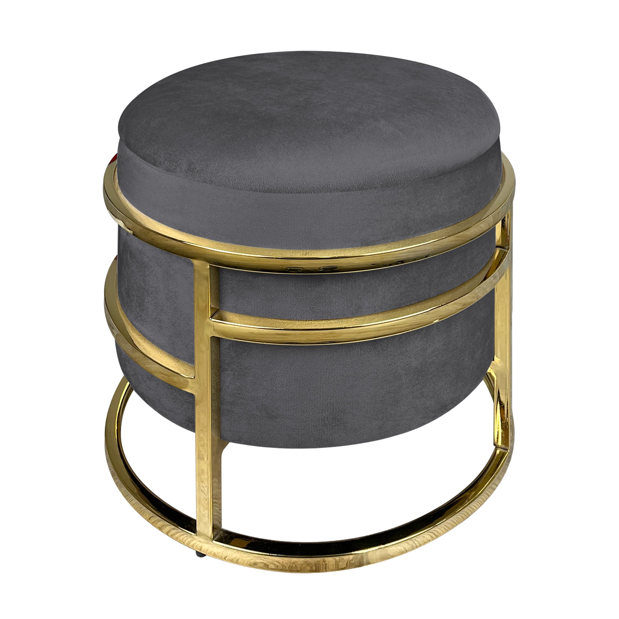 Pouf Contenitore Poggiapiedi Velluto Con Struttura Circolare Cromata Oro Elegante Imbottito Sgabello Per Toeletta Mobile Trucco Ottomano Ingresso Camera Da Letto Rotondo - Stone