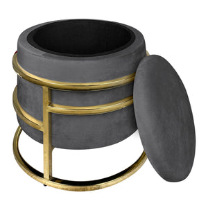 Pouf Contenitore Poggiapiedi Velluto Con Struttura Circolare Cromata Oro Elegante Imbottito Sgabello Per Toeletta Mobile Trucco Ottomano Ingresso Camera Da Letto Rotondo - Stone