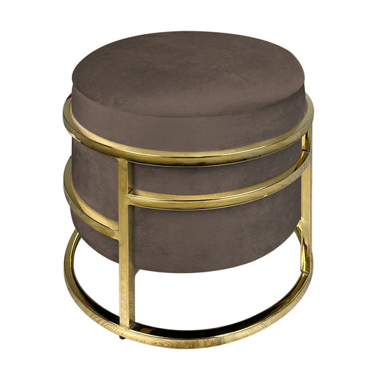 Pouf Contenitore Poggiapiedi Velluto Con Struttura Circolare Cromata Oro Elegante Imbottito Sgabello Per Toeletta Mobile Trucco Ottomano Ingresso Camera Da Letto Rotondo - Testa di moro