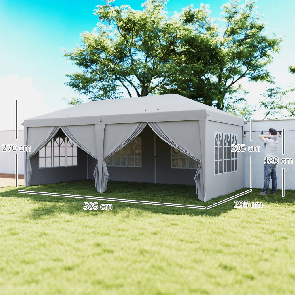 Gazebo pieghevole pop-up 6x3x2,7m ¨C Xylo ¨C 4 pareti laterali 4 finestre grigio chiaro