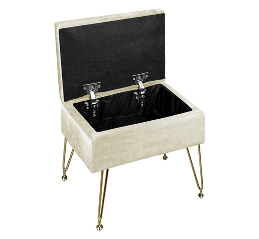 Pouf Panca Imbottita Divanetto In Velluto Contenitore PortaOggetti Panca Sgabello A Pie Di Letto Con Gambe In Metallo Dorato Cassapanca Scarpiera Ingresso Legno Massello Panchina  - Beige