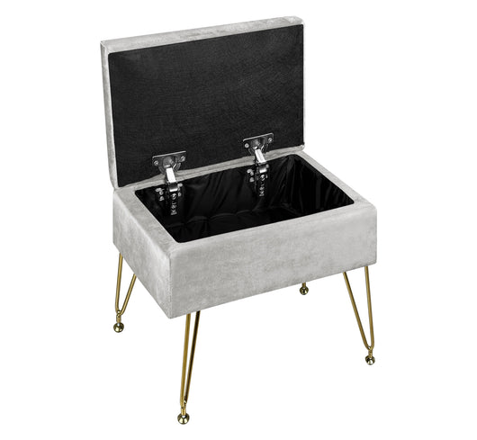 Pouf Panca Imbottita Divanetto In Velluto Contenitore PortaOggetti Panca Sgabello A Pie Di Letto Con Gambe In Metallo Dorato Cassapanca Scarpiera Ingresso Legno Massello Panchina  - Grigio chiaro