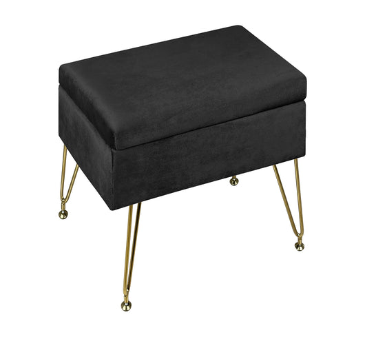 Pouf Panca Imbottita Divanetto In Velluto Contenitore PortaOggetti Panca Sgabello A Pie Di Letto Con Gambe In Metallo Dorato Cassapanca Scarpiera Ingresso Legno Massello Panchina  - Nero