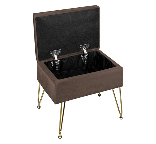 Pouf Panca Imbottita Divanetto In Velluto Contenitore PortaOggetti Panca Sgabello A Pie Di Letto Con Gambe In Metallo Dorato Cassapanca Scarpiera Ingresso Legno Massello Panchina  - Testa di moro