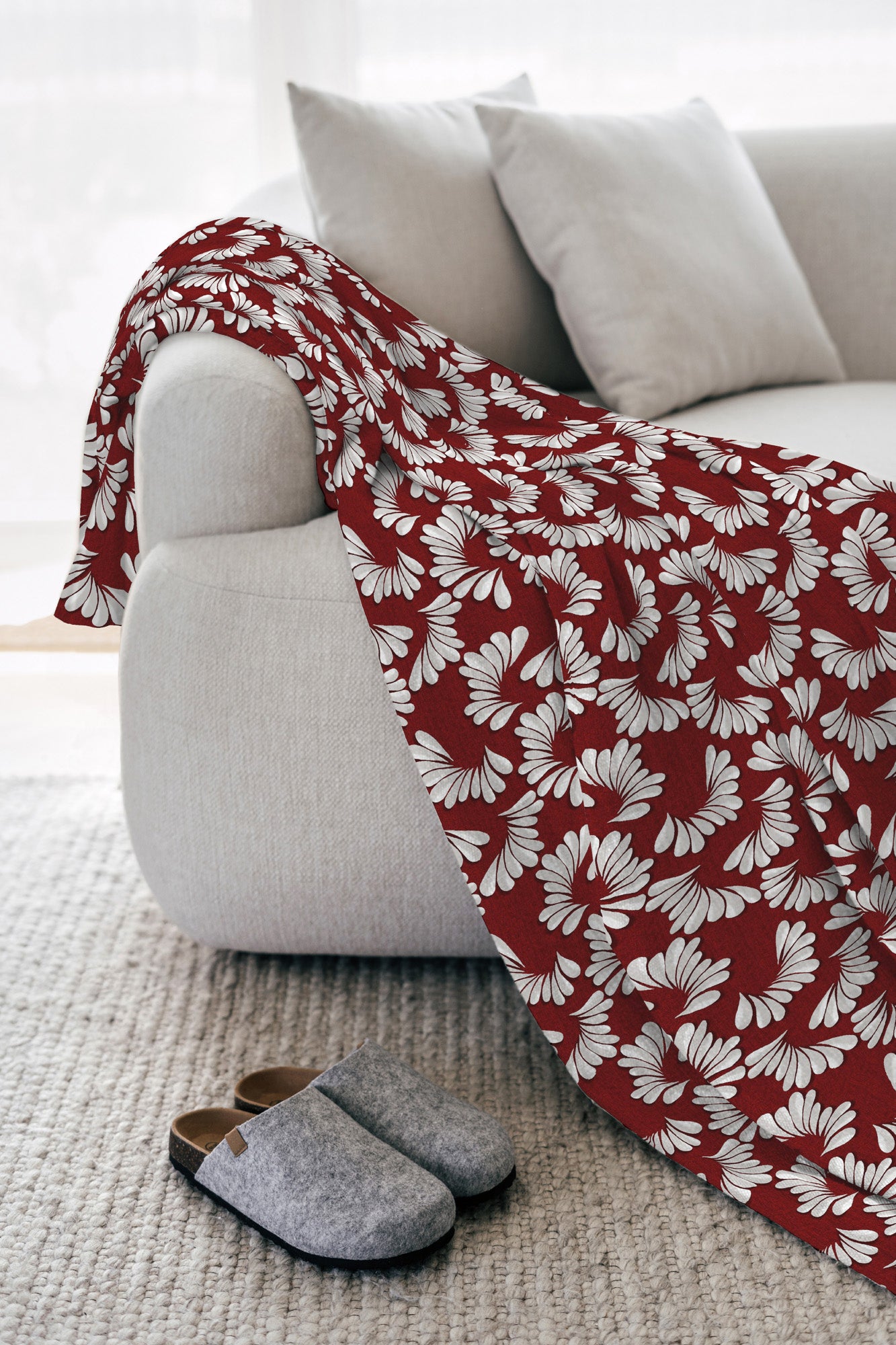 Telo Arredo In Cotone Panama Stampato Varie Fantasie GrandFoulard Copridivano Copriletto Sofà Prodotto Italiano Singolo e Matrimoniale  - Aria bordeaux - 2 Posti