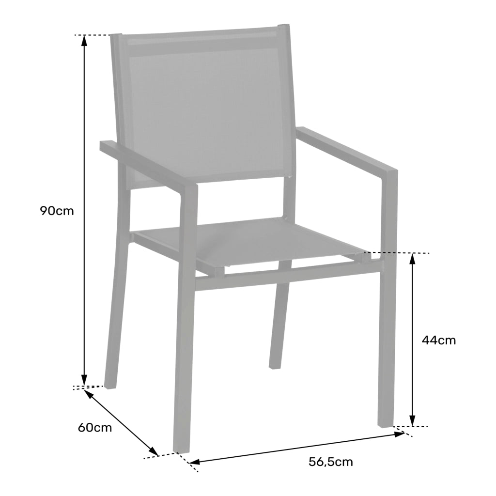 Set di 4 sedie in alluminio grigio - textilene nero
