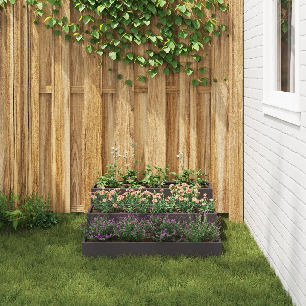 Fioriera da Giardino 3 Livelli 90x90x35 cm Acciaio Nero