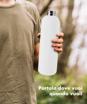 Borraccia Termica 1 Litro Bottiglia Acciaio Inox Inossidabile Doppio Strato 1000 Ml Tappo Antigoccia Doppia Camera Bevande Calde Fredde Termos Sistema Sottovuoto Rivestimento Soft Touch  - Bianco