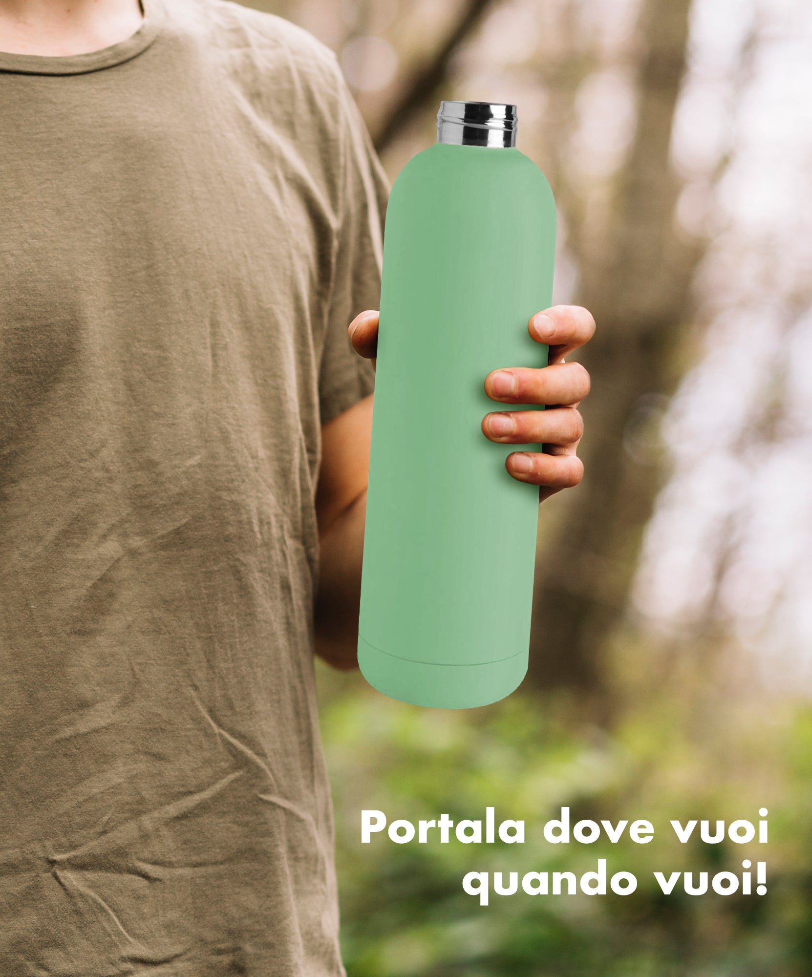 Borraccia Termica 1 Litro Bottiglia Acciaio Inox Inossidabile Doppio Strato 1000 Ml Tappo Antigoccia Doppia Camera Bevande Calde Fredde Termos Sistema Sottovuoto Rivestimento Soft Touch  - Menta