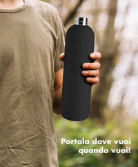 Borraccia Termica 1 Litro Bottiglia Acciaio Inox Inossidabile Doppio Strato 1000 Ml Tappo Antigoccia Doppia Camera Bevande Calde Fredde Termos Sistema Sottovuoto Rivestimento Soft Touch  - Nero