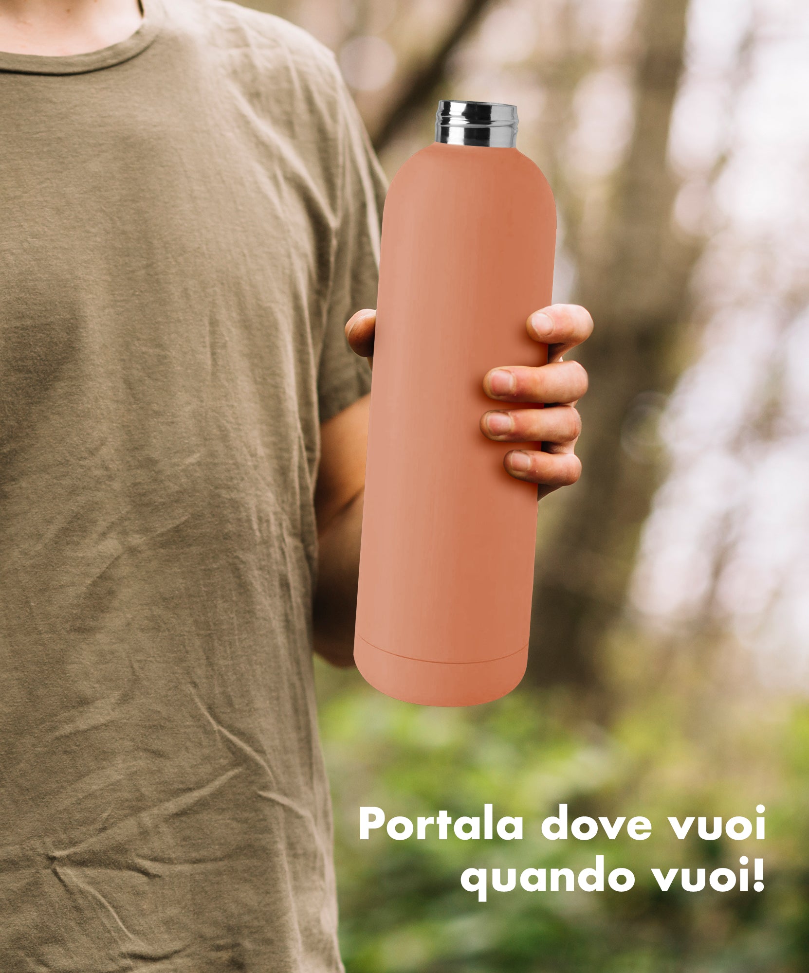 Borraccia Termica 1 Litro Bottiglia Acciaio Inox Inossidabile Doppio Strato 1000 Ml Tappo Antigoccia Doppia Camera Bevande Calde Fredde Termos Sistema Sottovuoto Rivestimento Soft Touch  - Pesca