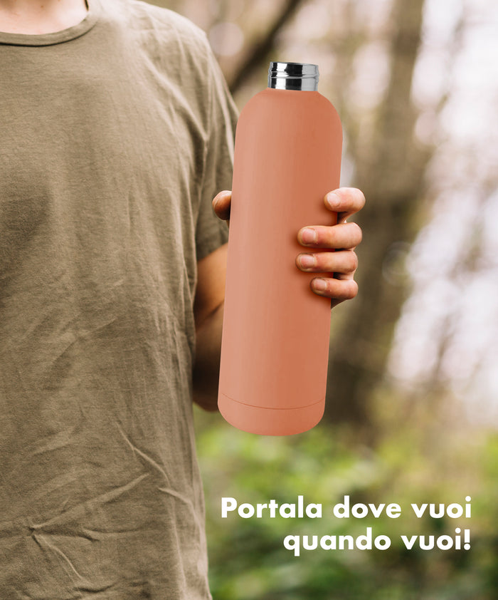 Borraccia Termica 1 Litro Bottiglia Acciaio Inox Inossidabile Doppio Strato 1000 Ml Tappo Antigoccia Doppia Camera Bevande Calde Fredde Termos Sistema Sottovuoto Rivestimento Soft Touch  - Pesca