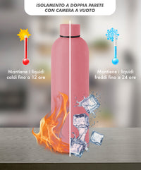 Borraccia Termica 1 Litro Bottiglia Acciaio Inox Inossidabile Doppio Strato 1000 Ml Tappo Antigoccia Doppia Camera Bevande Calde Fredde Termos Sistema Sottovuoto Rivestimento Soft Touch  - Rosa