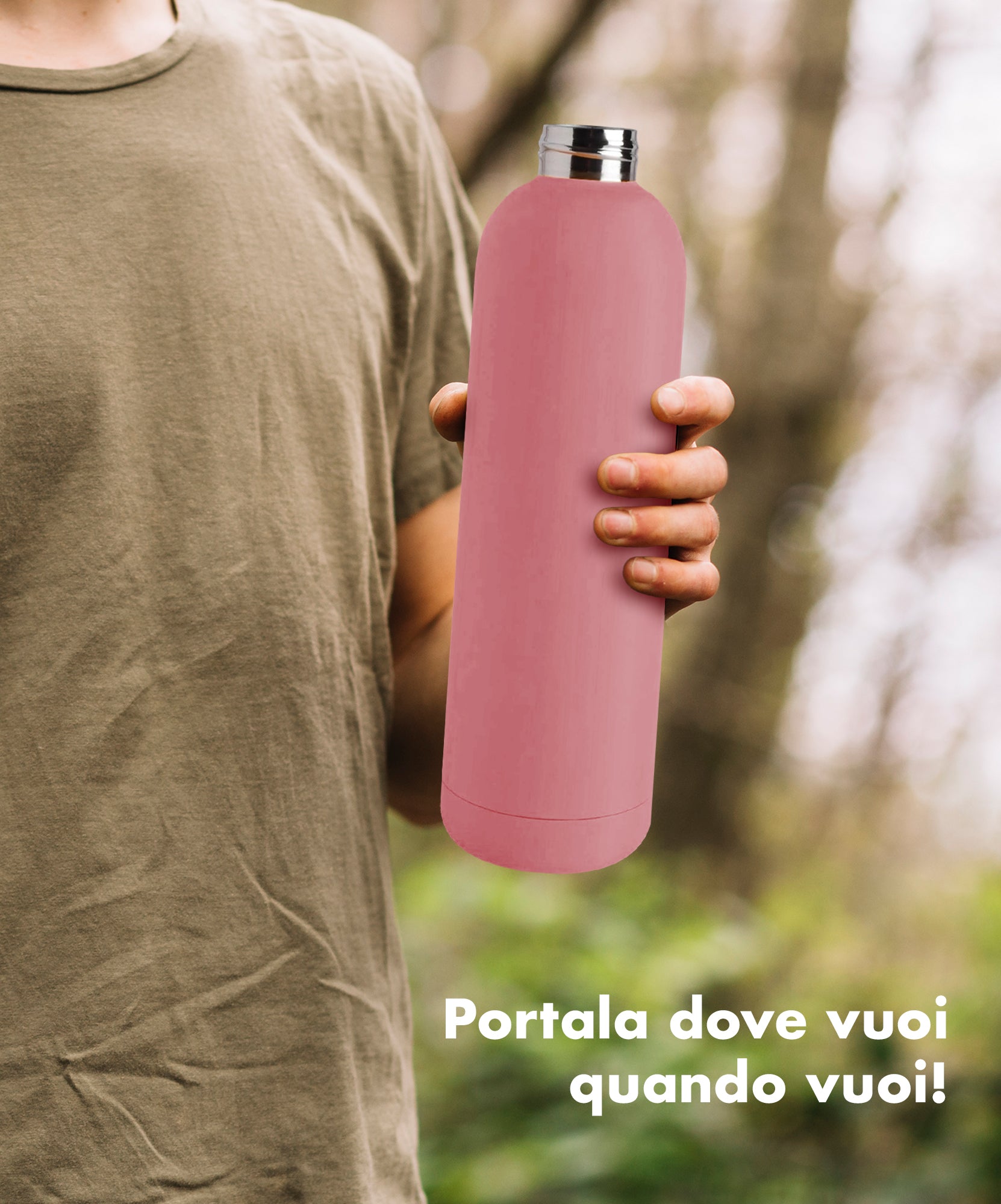 Borraccia Termica 1 Litro Bottiglia Acciaio Inox Inossidabile Doppio Strato 1000 Ml Tappo Antigoccia Doppia Camera Bevande Calde Fredde Termos Sistema Sottovuoto Rivestimento Soft Touch  - Rosa